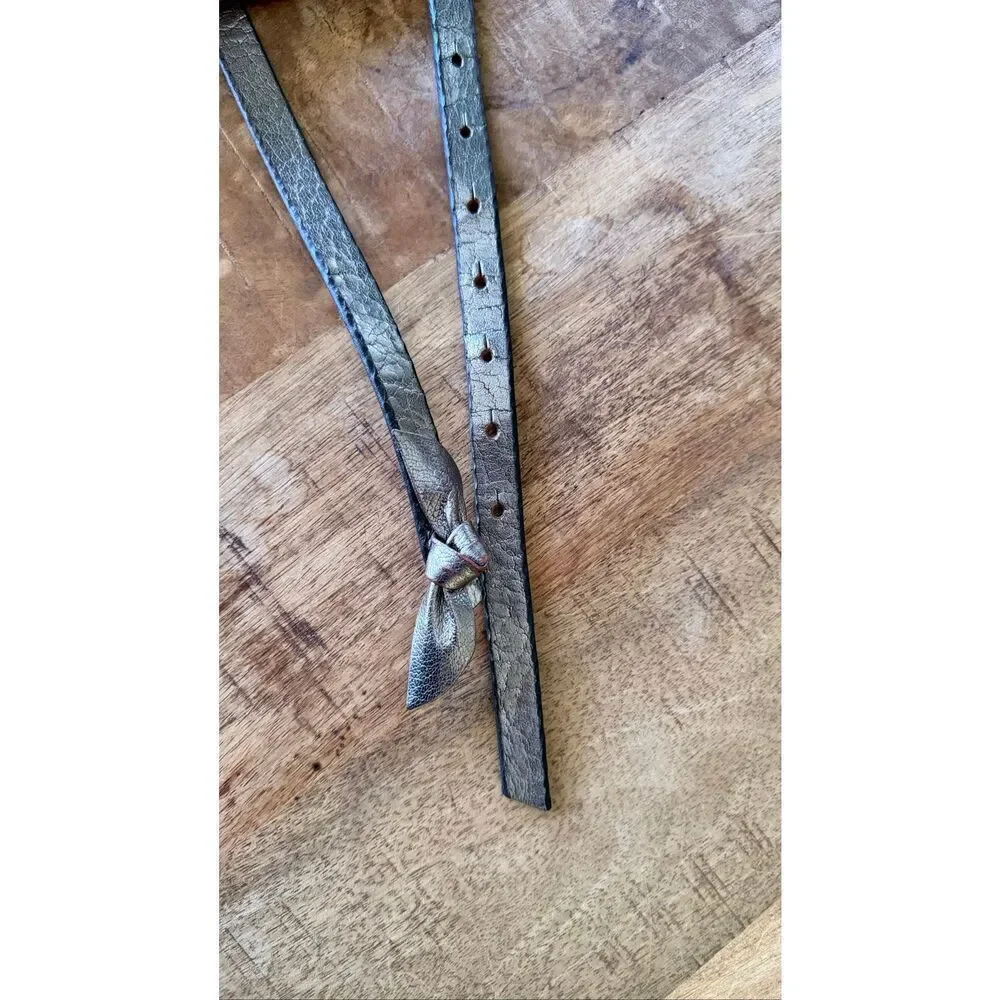 Banana Republic Metallic Leather Skinny Belt Knot Style Pewter Silver